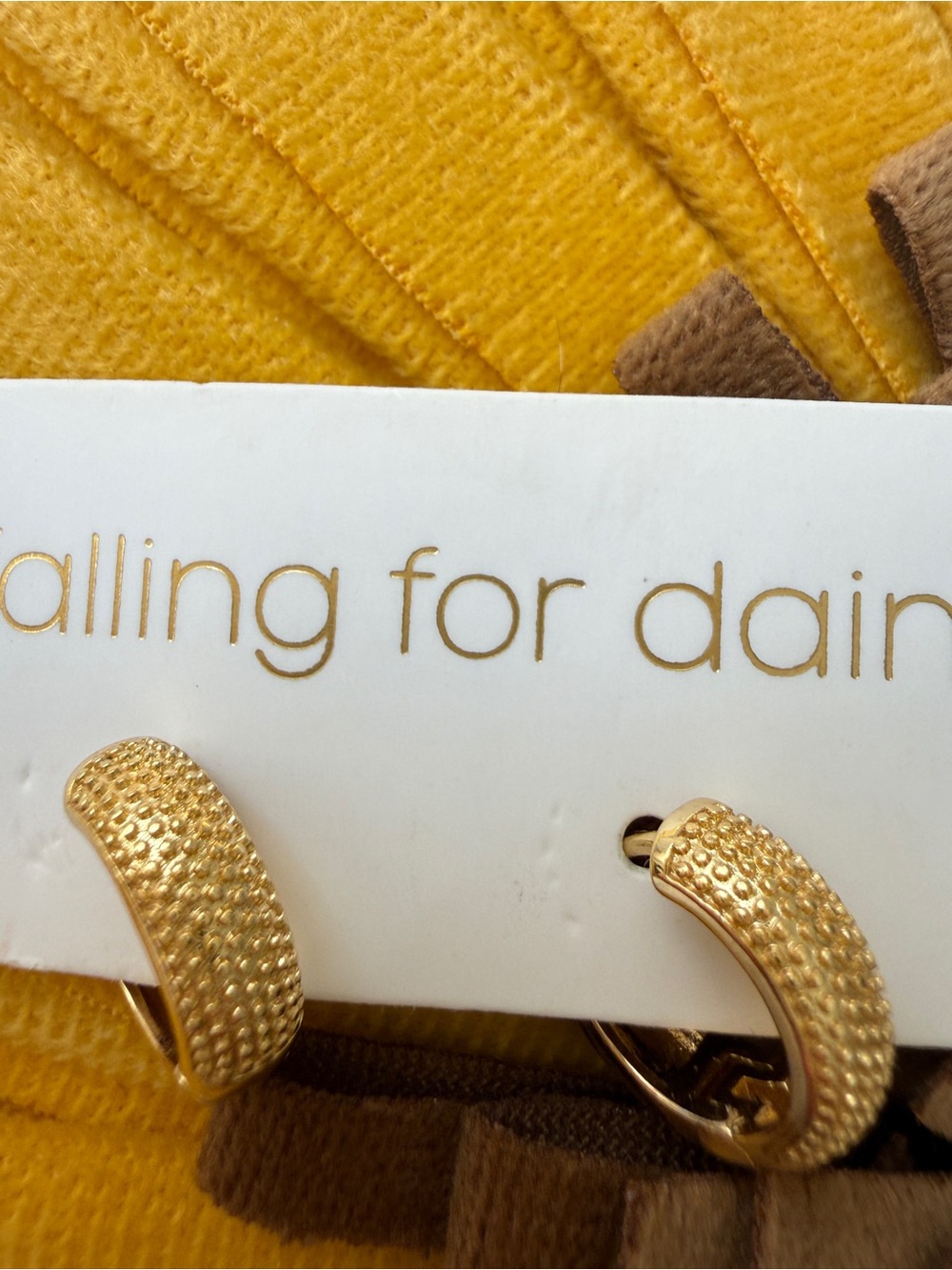 Gold Textured Hoop Earrings - Unknown Brand